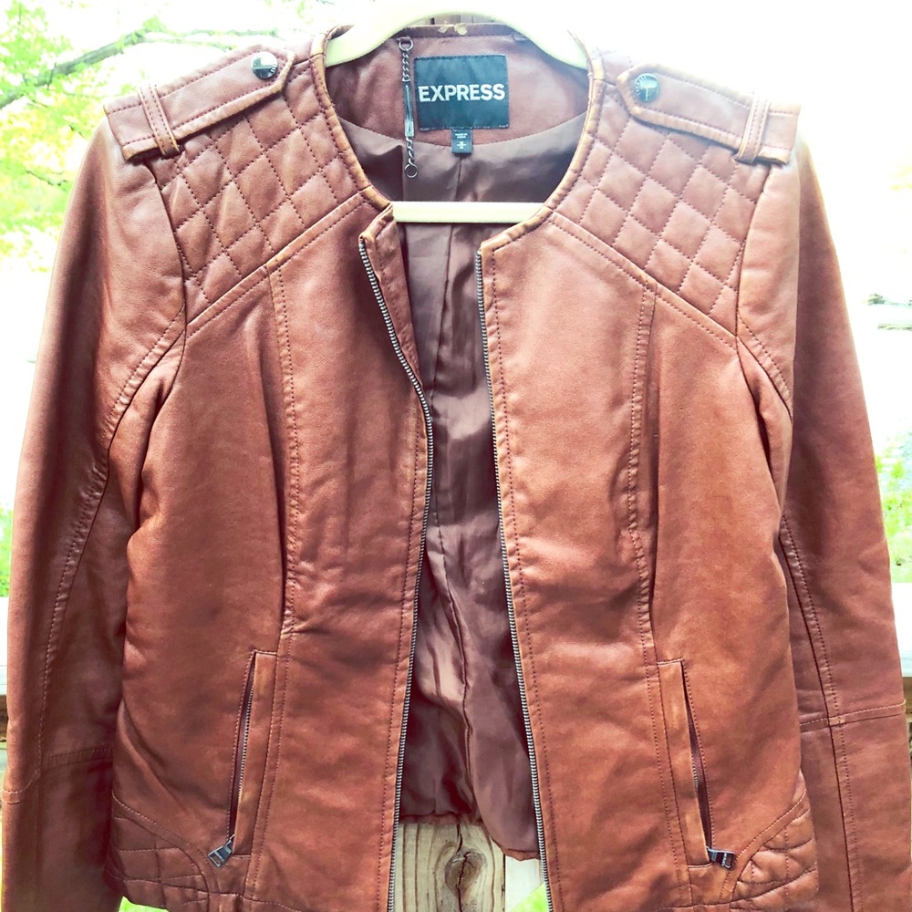 Brown Leather Jacket Express Medium - image 1